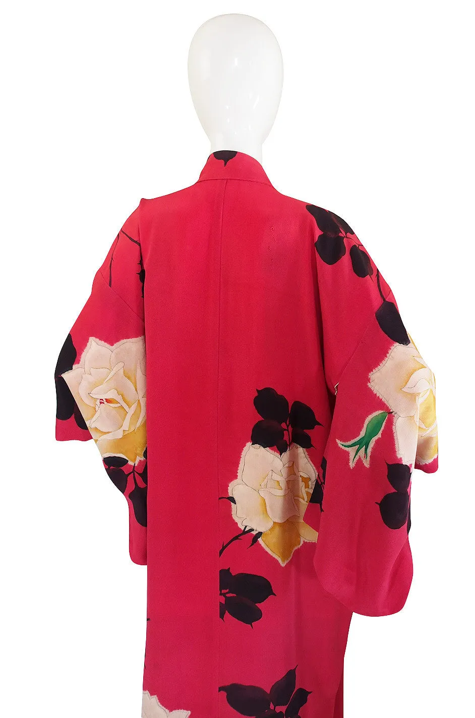 1930s Floral Hand Painted Silk Red Kimono