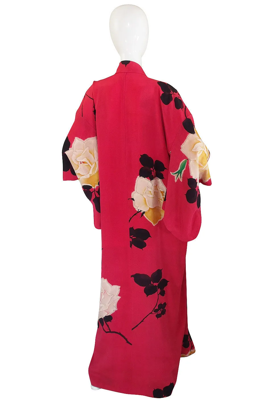 1930s Floral Hand Painted Silk Red Kimono