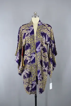 1930s Vintage Silk Haori Kimono Jacket in Purple Yellow Shibori