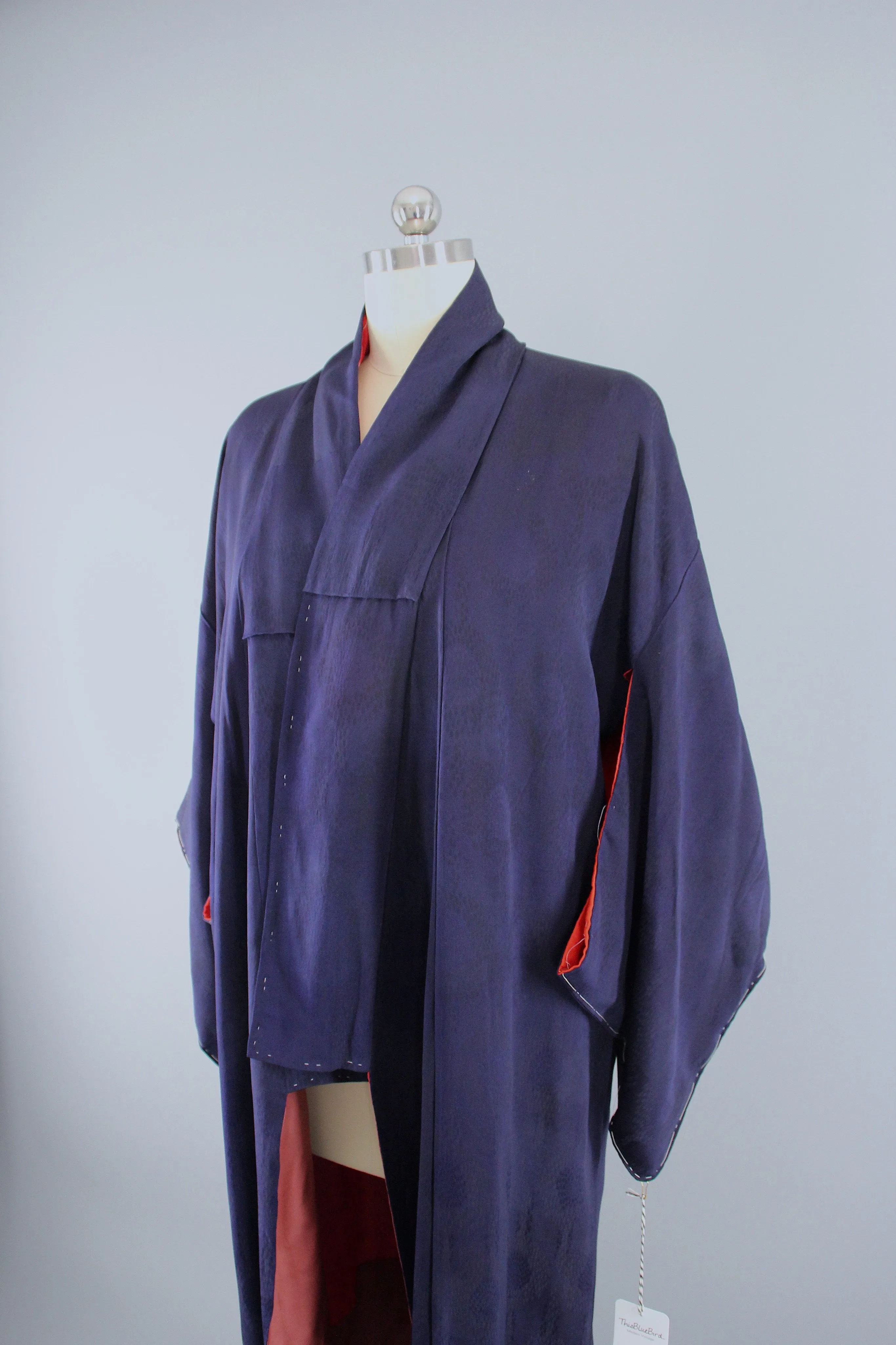 1940s Vintage Silk Kimono Robe / Navy Blue