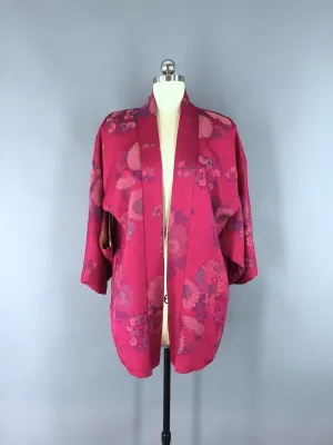 1950s Haori Kimono Cardigan / Magenta Pink Omeshi