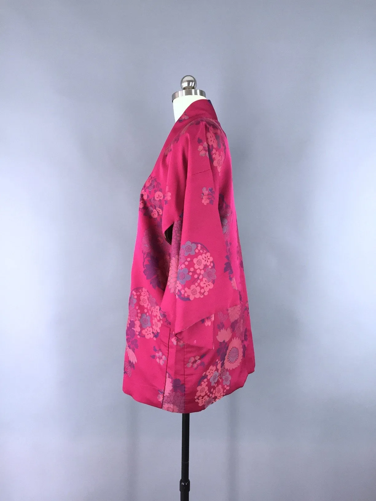 1950s Haori Kimono Cardigan / Magenta Pink Omeshi