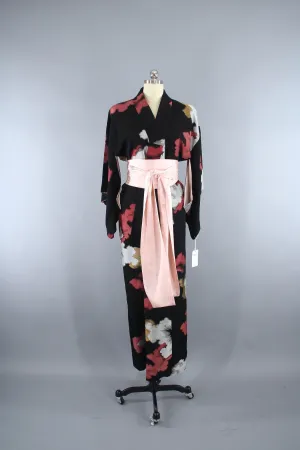 1950s Vintage Kimono Robe with Black and Pink Clouds