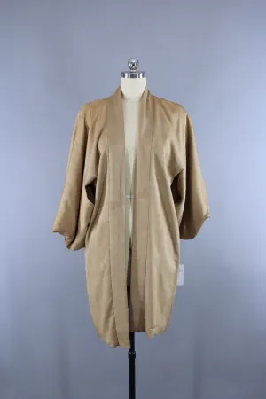 1950s Vintage Silk Haori Kimono Jacket Cardigan / Tan Silk