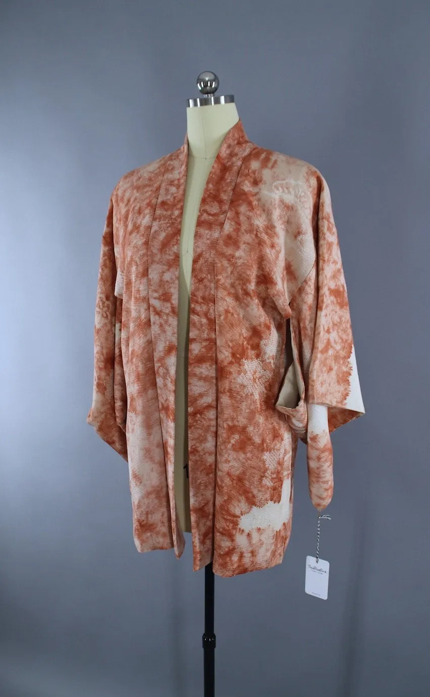 1950s Vintage Silk Haori Kimono Jacket Cardigan / Terra Cotta Shibori