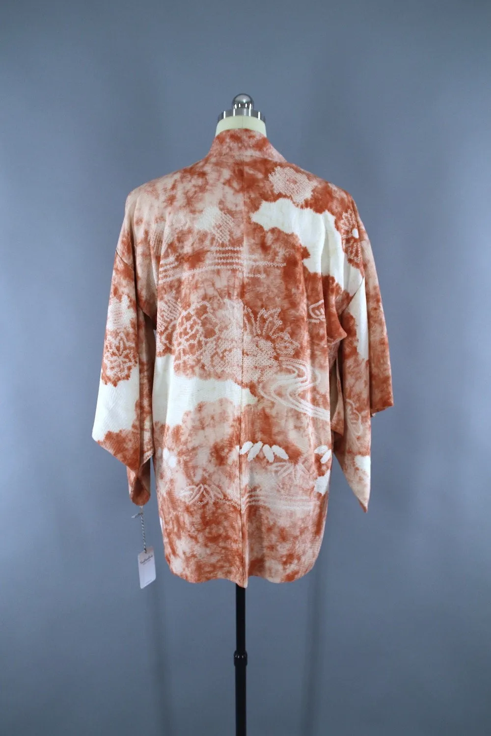 1950s Vintage Silk Haori Kimono Jacket Cardigan / Terra Cotta Shibori