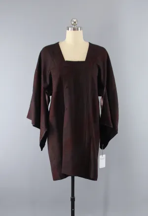 1950s Vintage Silk Kimono Jacket Coat / Brown Textured Silk Crepe