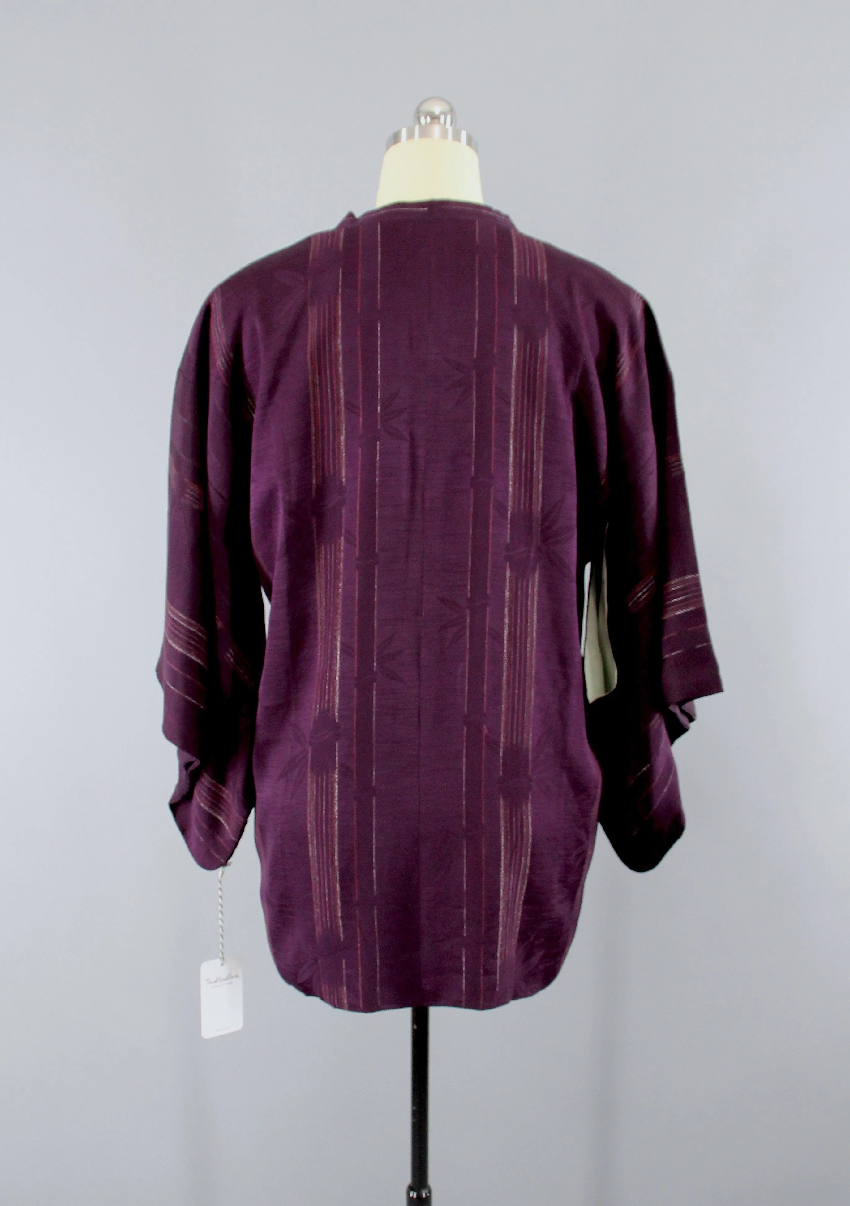 1950s Vintage Silk Kimono Jacket Coat / Dark Eggplant Purple