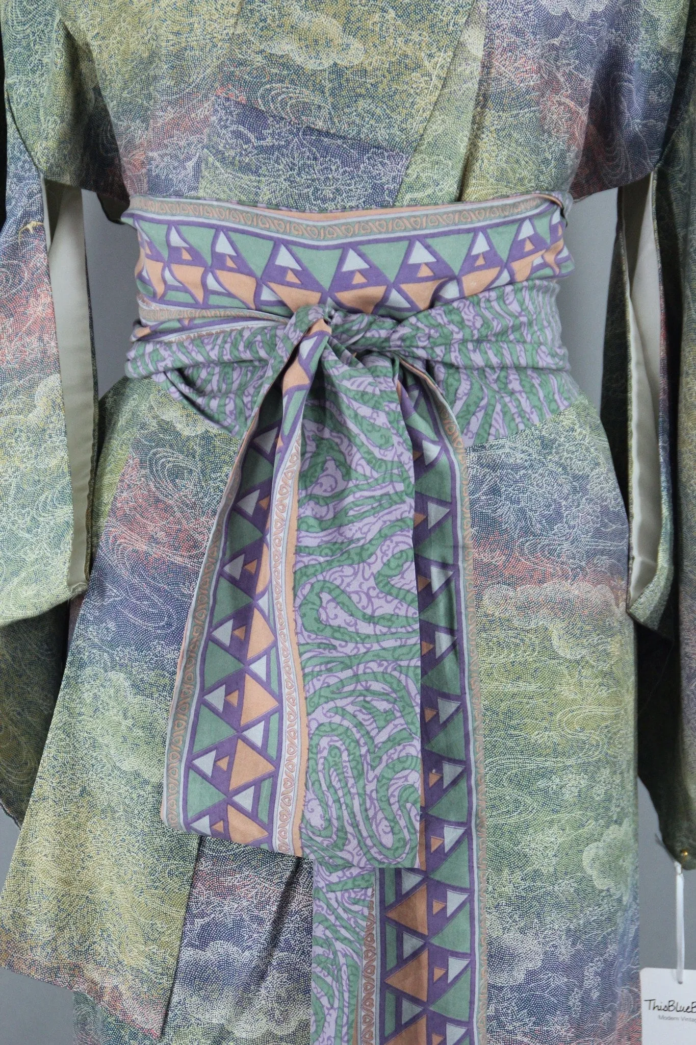 1950s Vintage Silk Kimono Robe / Green Purple Ombre