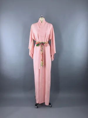 1950s Vintage Silk Kimono Robe in Pastel Pink