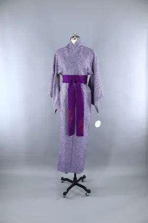 1960s Vintage Silk Kimono Robe / Purple & White Full Shibori