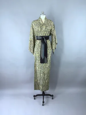 1970s Vintage Kimono Robe / Green & Yellow Abstract