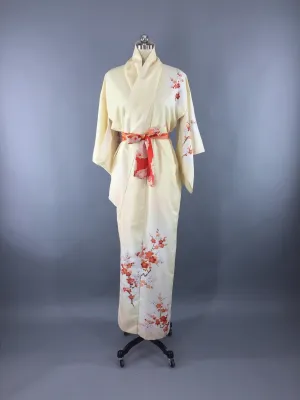 1970s Vintage Kimono Robe with Yellow and Orange Floral Print