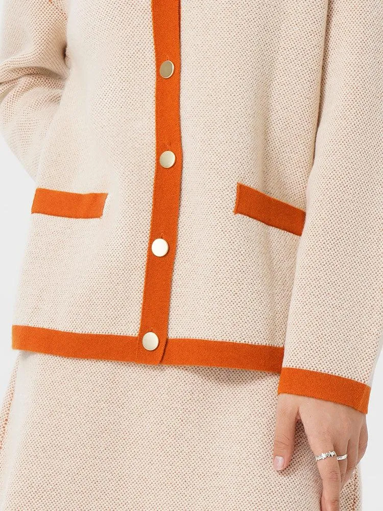 Apricot Woven Suit Cardigan And Half Skirt