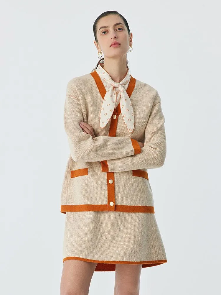 Apricot Woven Suit Cardigan And Half Skirt