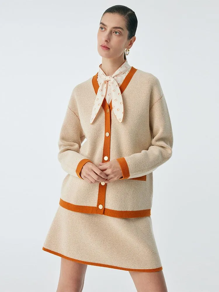 Apricot Woven Suit Cardigan And Half Skirt