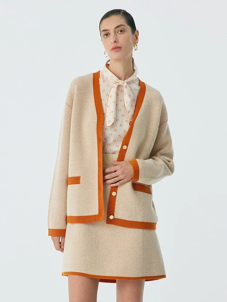 Apricot Woven Suit Cardigan And Half Skirt