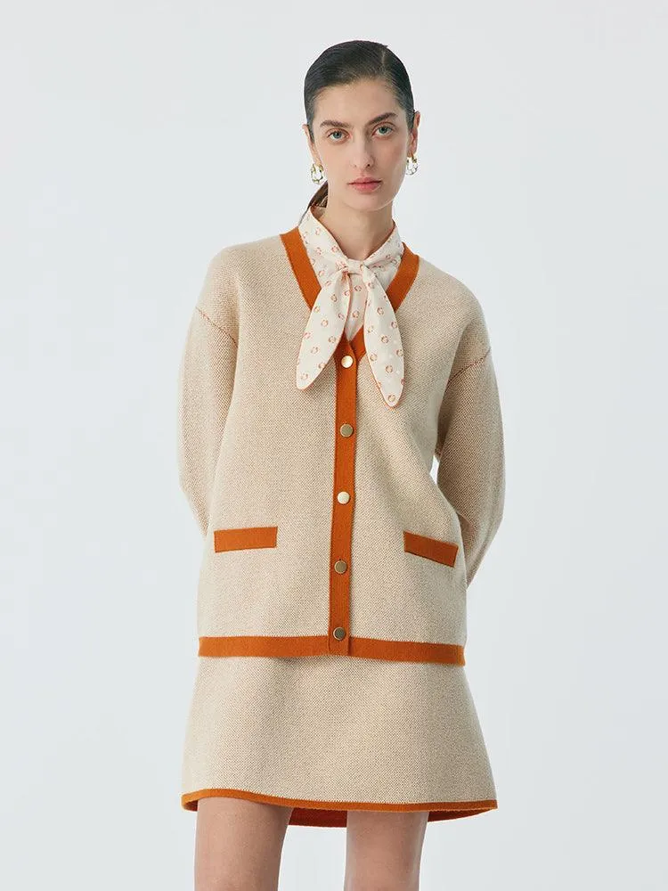 Apricot Woven Suit Cardigan And Half Skirt