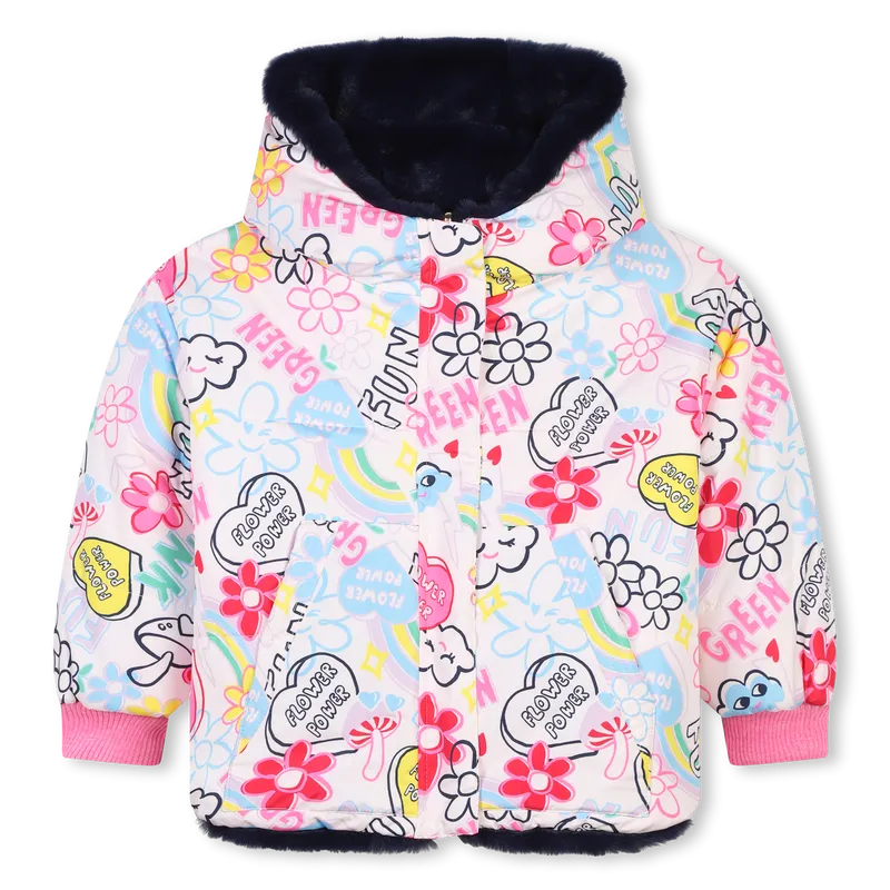 BILLIEBLUSH PINK FLOWER POWER REVERSIBLE PUFFER JACKET