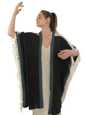 Black Closed-Back Fringe Poncho