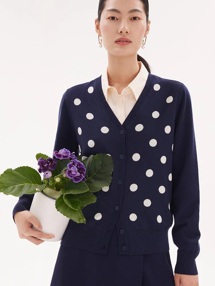 Blue&White Polka Dots Jacquard Reversible Cardigan