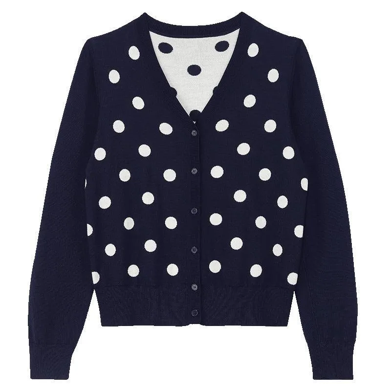 Blue&White Polka Dots Jacquard Reversible Cardigan