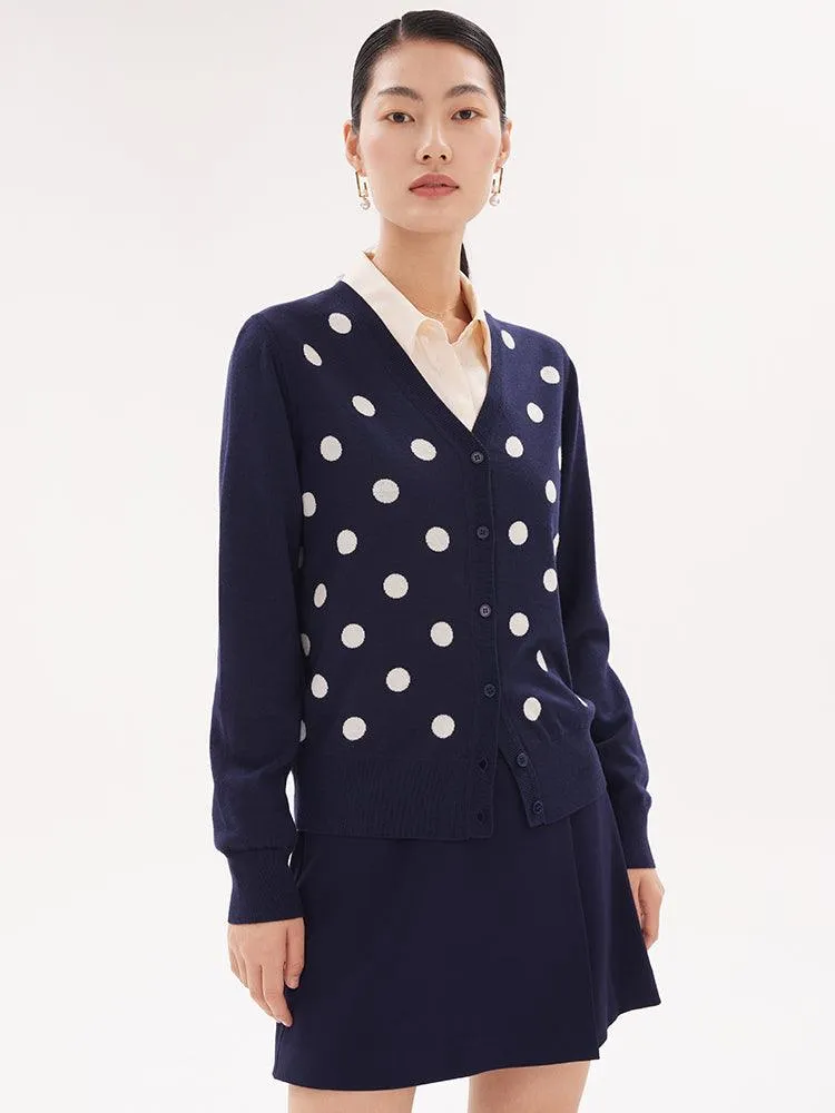 Blue&White Polka Dots Jacquard Reversible Cardigan