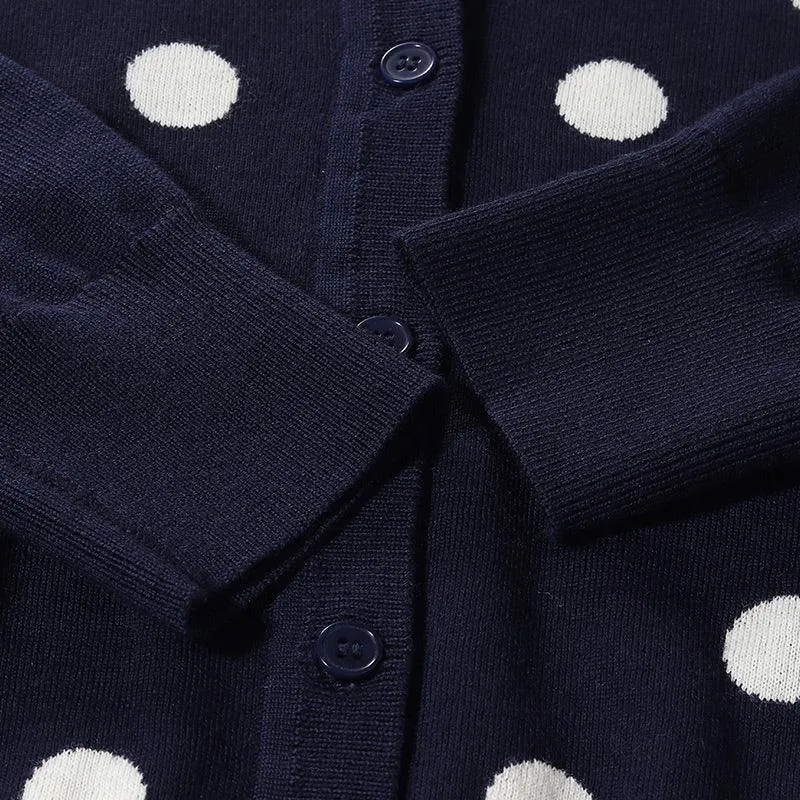 Blue&White Polka Dots Jacquard Reversible Cardigan