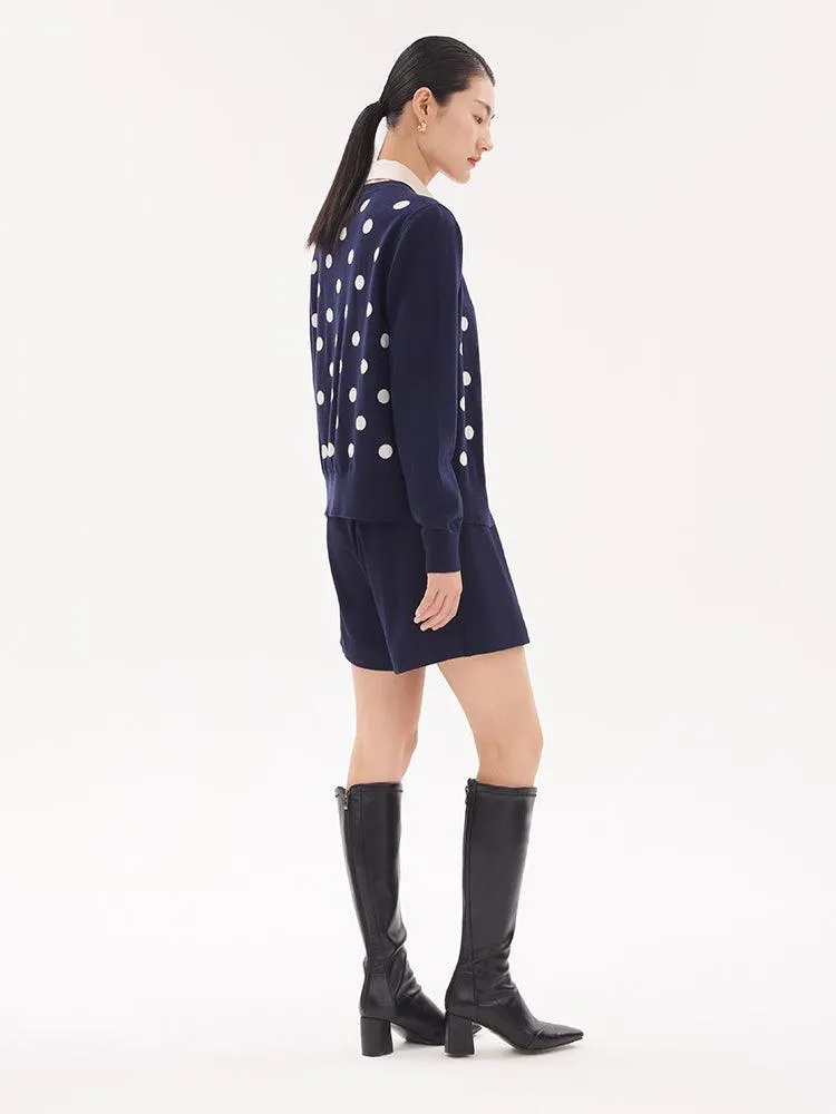 Blue&White Polka Dots Jacquard Reversible Cardigan