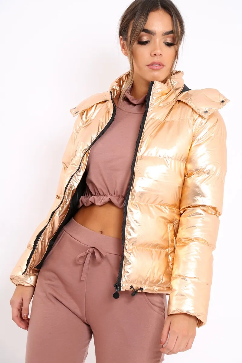 Bronze Metallic Puffer Jacket - Rochelle