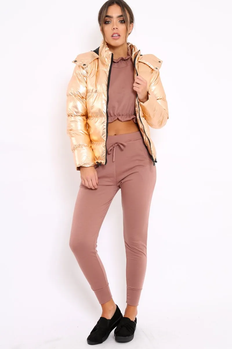 Bronze Metallic Puffer Jacket - Rochelle