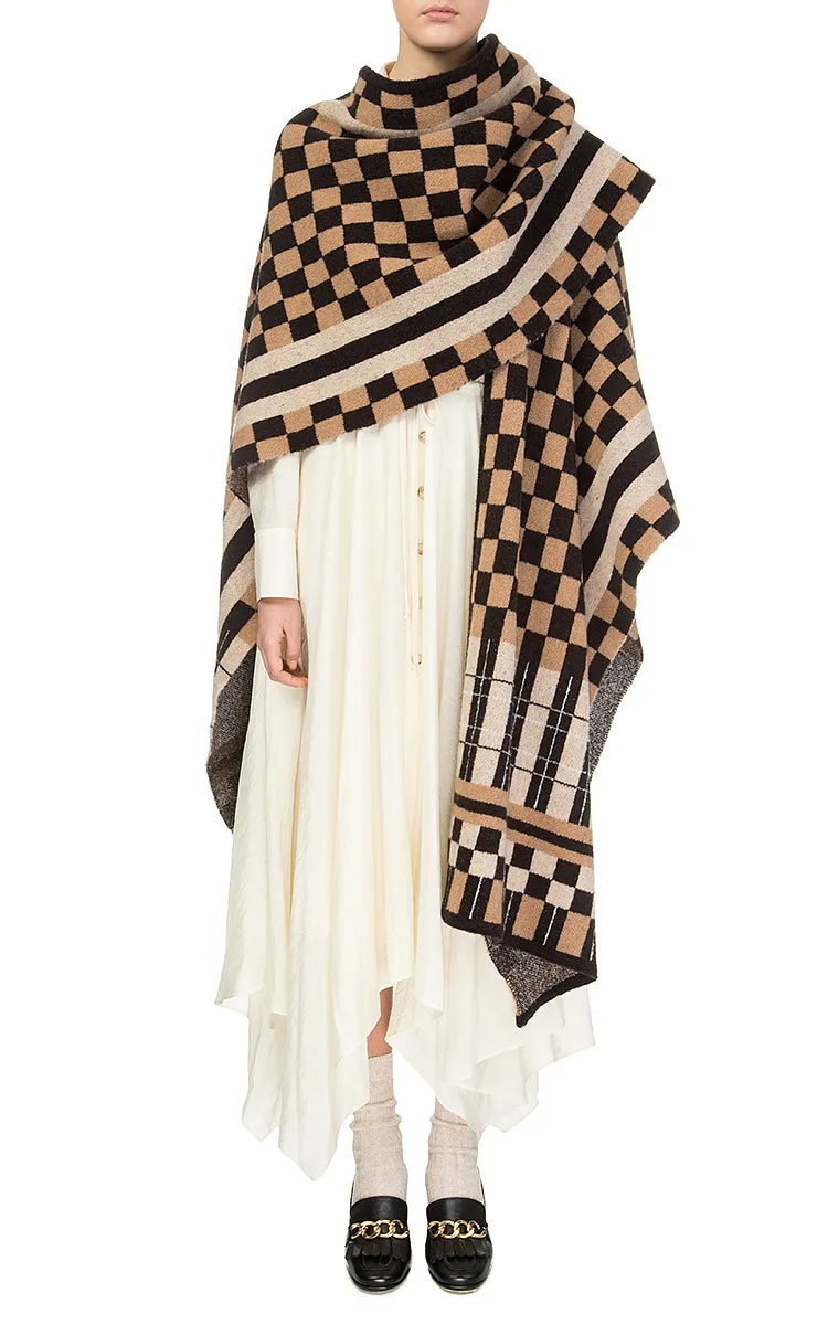 Brown Checked Poncho