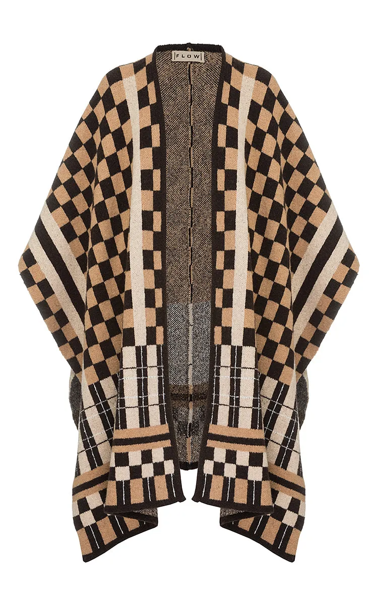 Brown Checked Poncho