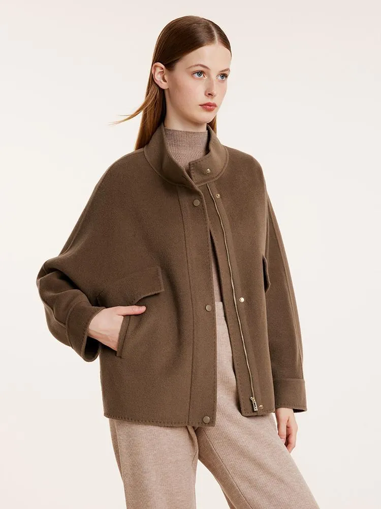 Brown Tencel Wool Mid-Length Jacket