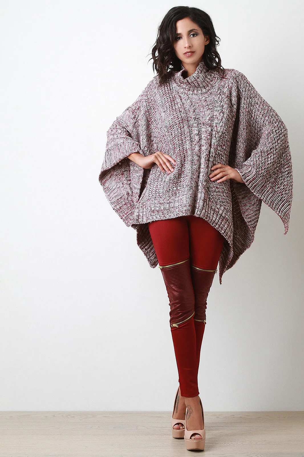 Cable Knit Turtleneck Poncho