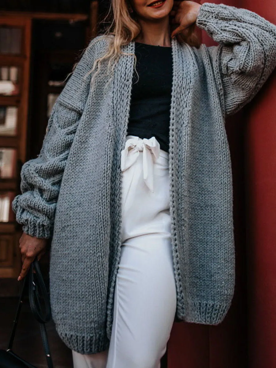 Casual Solid Color Long-sleeved Woolen Cardigan Ladies Jacket