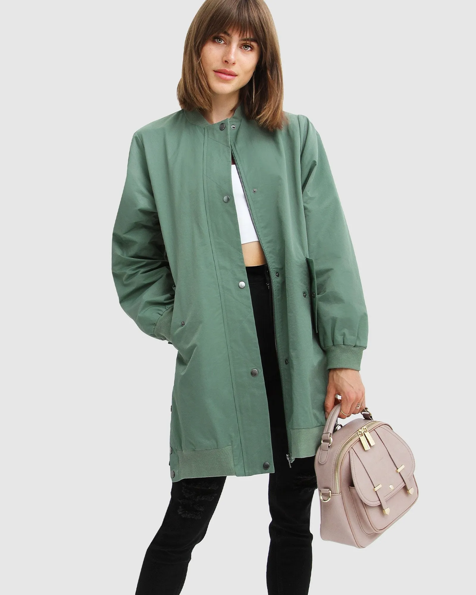 Chasing You Long Bomber Jacket - Military