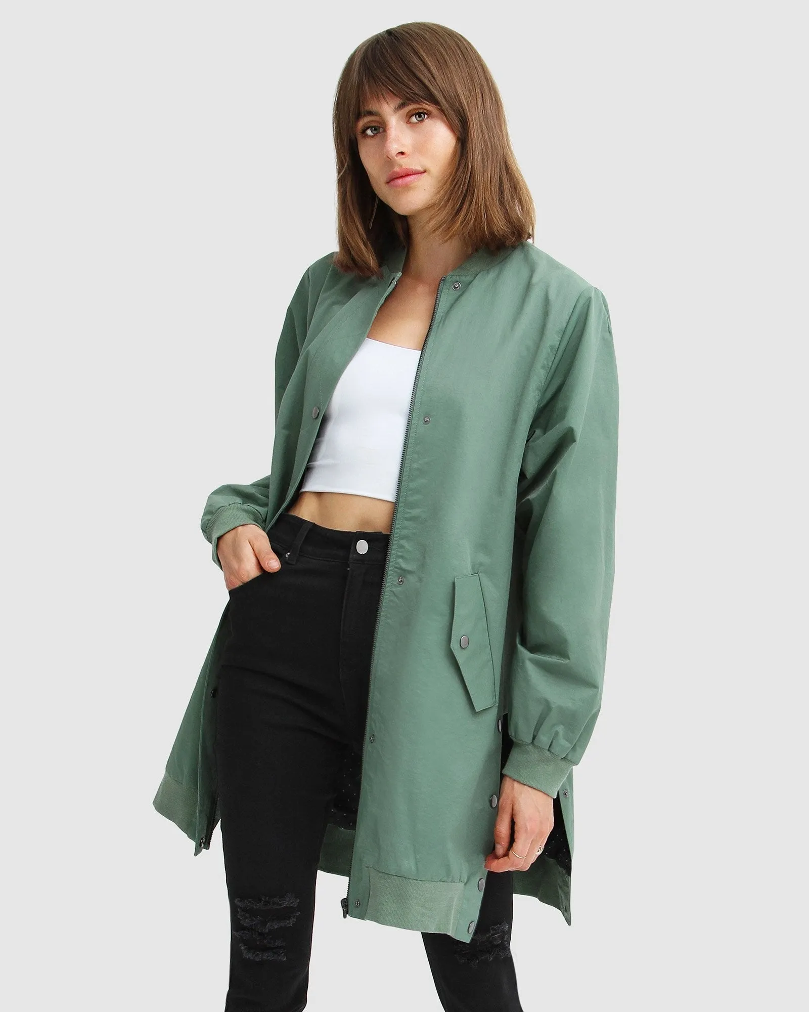 Chasing You Long Bomber Jacket - Military