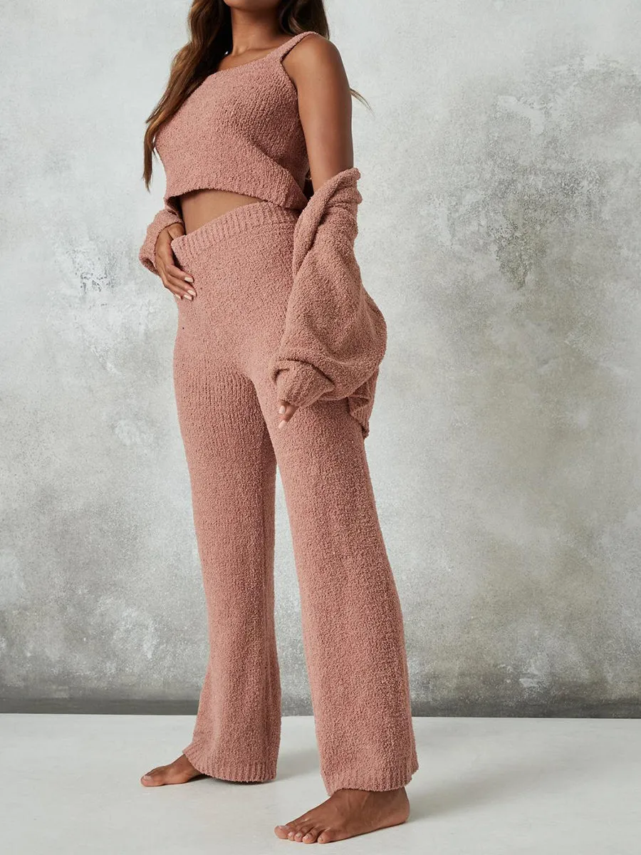 Cosy Knit Balloon Sleeve Cardigan Three-Piece Suit