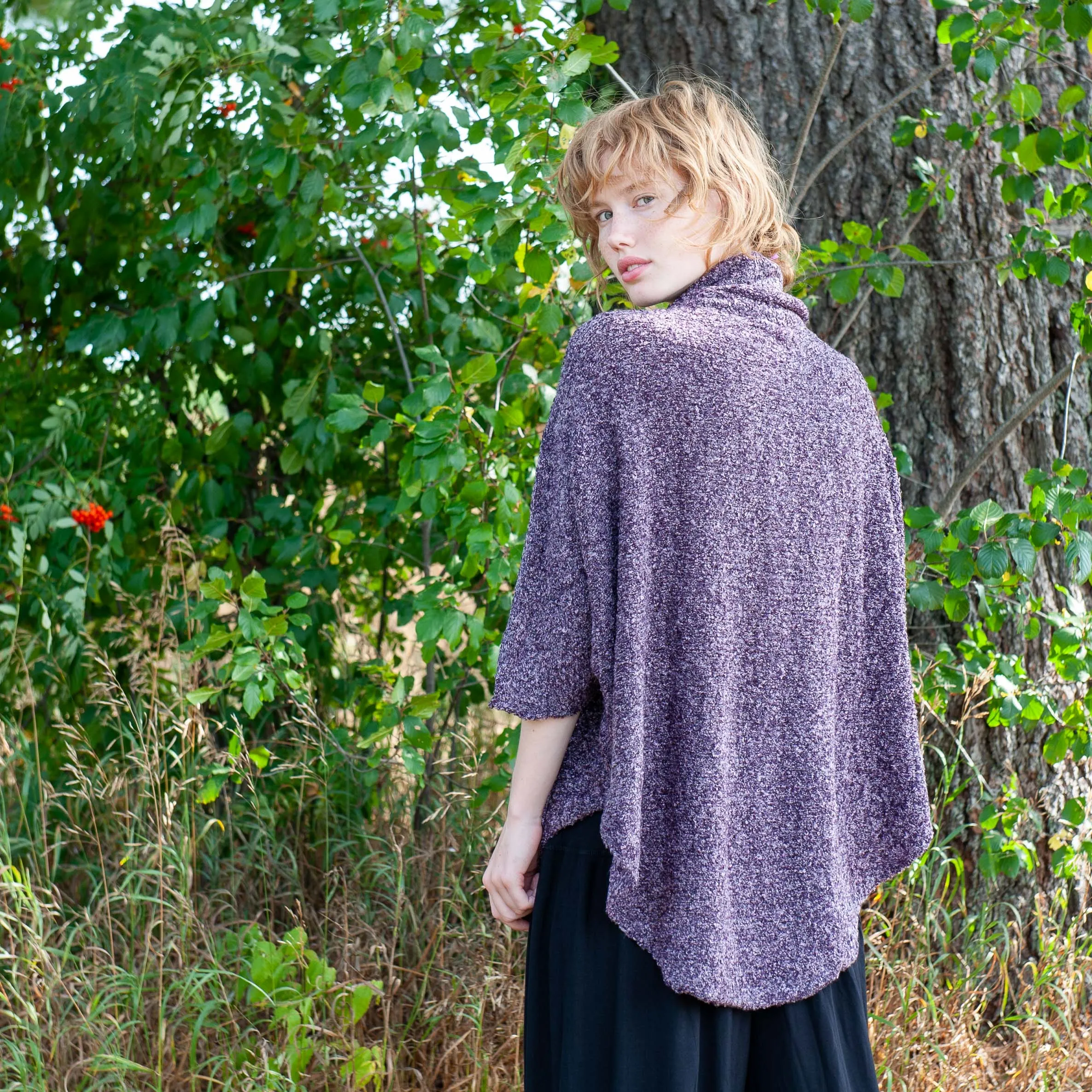 Cowl Neck Poncho-Purple