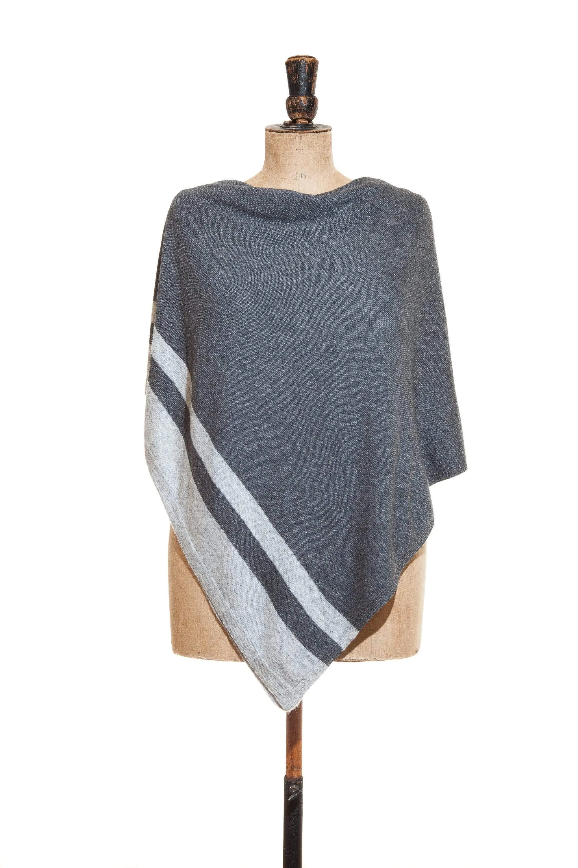 Dark Grey Poncho with Light Grey Edging