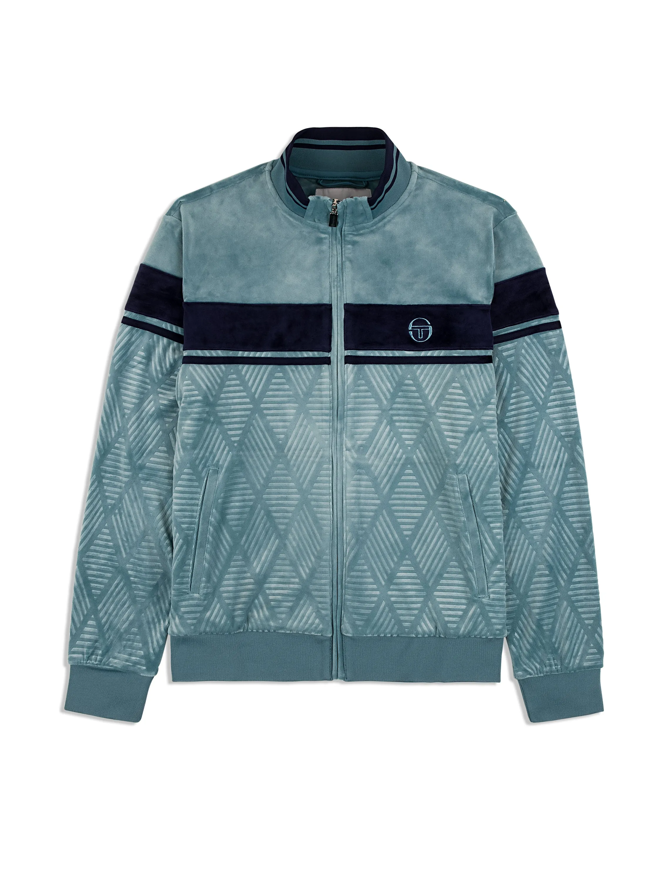 Debossed Damarindo Velour Track Jacket- Larkspur