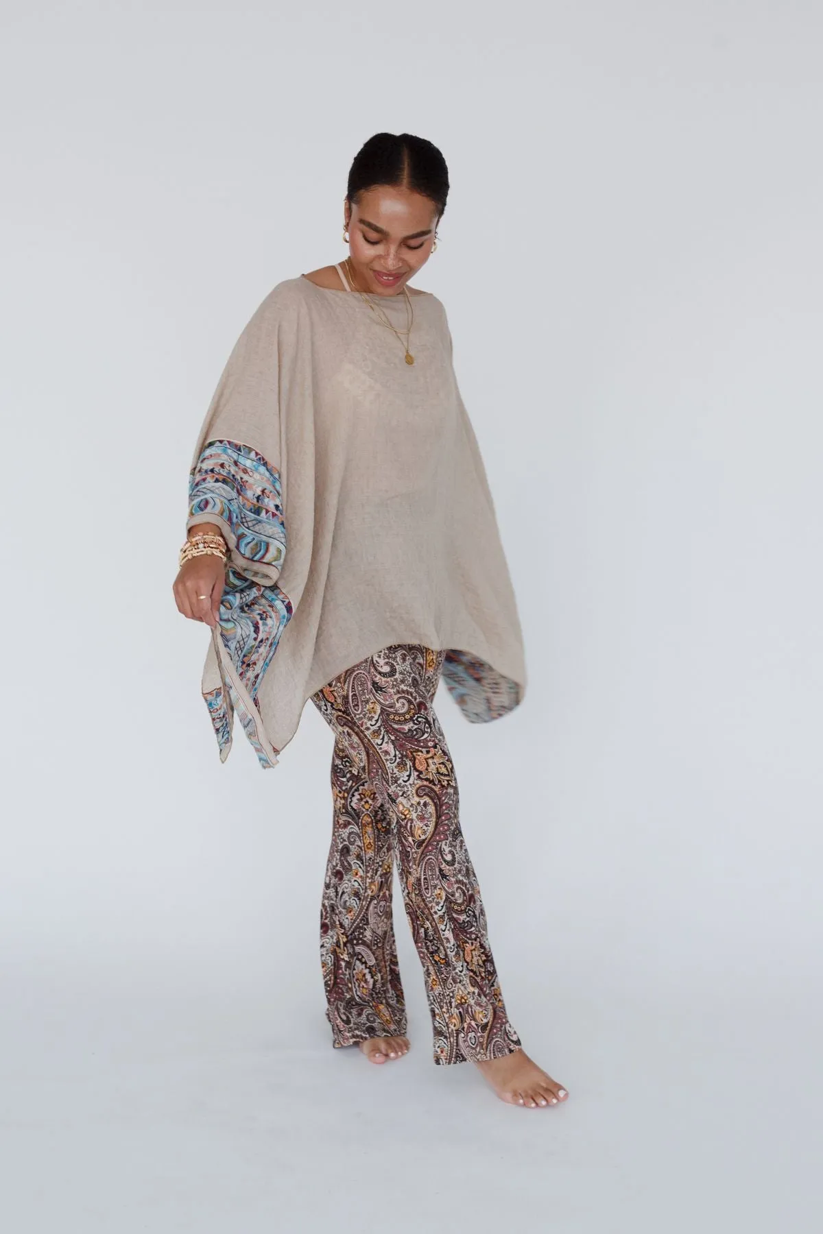 Fallon Embroidered Sleeve Poncho - Mocha