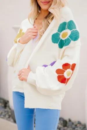 Floral Jacquard Bubble Sleeve Cardigan