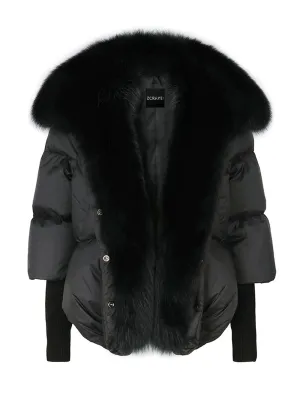 Fur Trim Puffer Jacket in Black