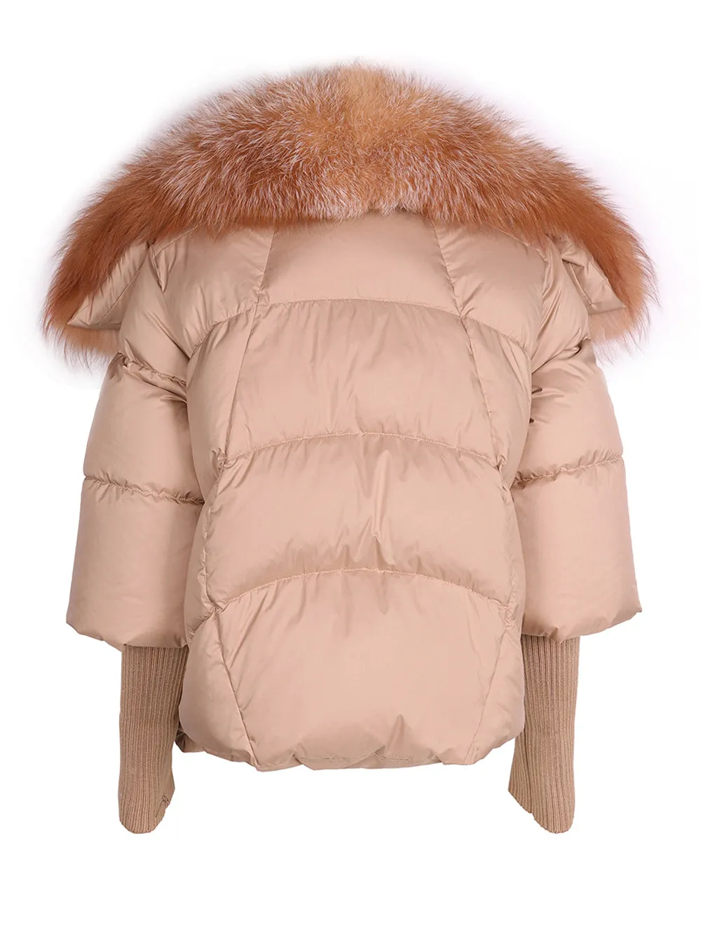 Fur Trim Puffer Jacket in Tan