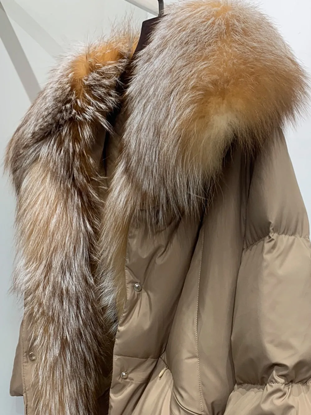 Fur Trim Puffer Jacket in Tan