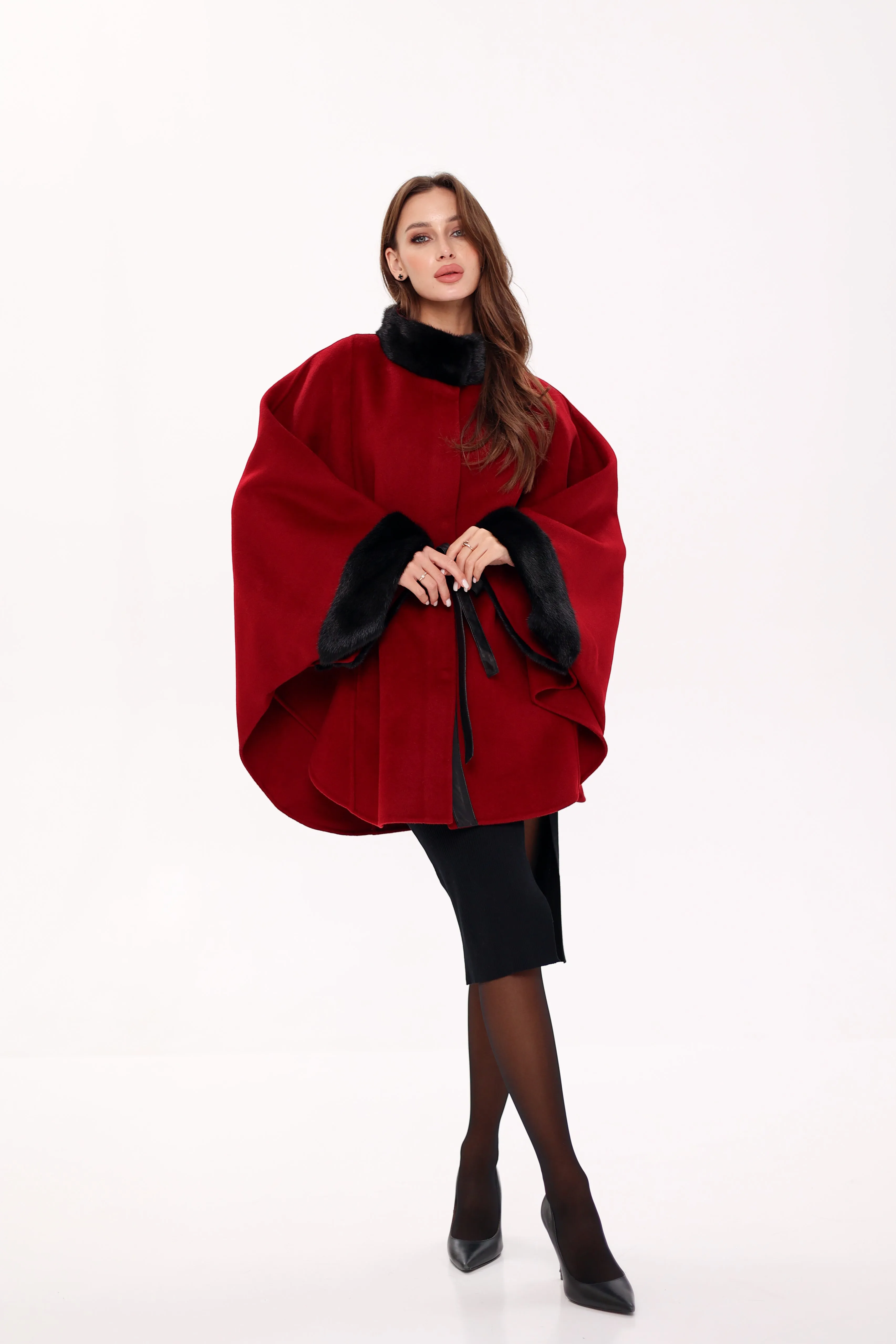 Genuine Scandinavian Mink Fur Double Face Wool Poncho