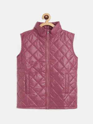 Girls Maroon Sleeveless Puffer Jacket