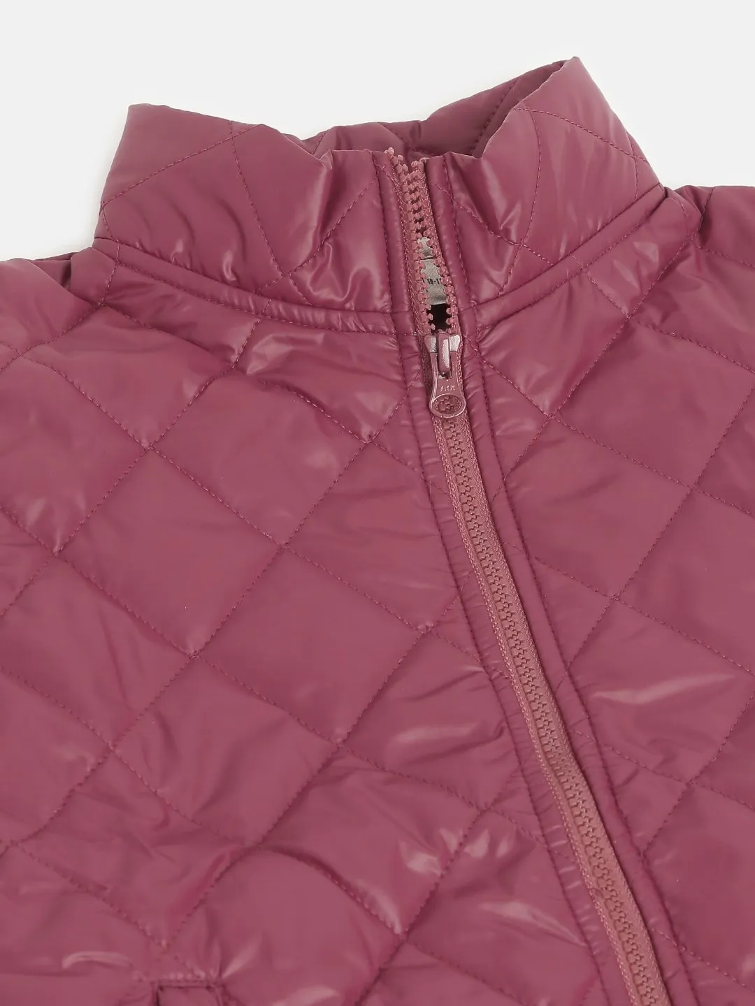 Girls Maroon Sleeveless Puffer Jacket